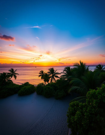 Beautiful Silhouette palm tree around swimming pool in hotel resort at sunset timeの写真素材