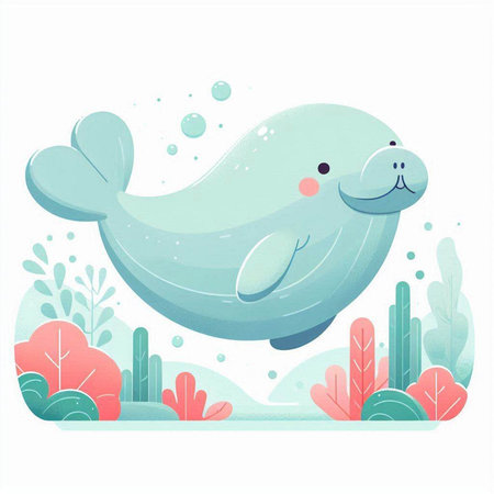 Vector illustration of a cute cartoon whale in the water. Cute cartoon character.のイラスト素材