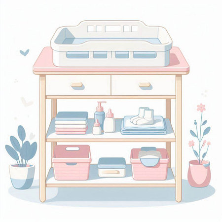 Illustration of a Bathroom Shelf with Clothes and Accessoriesのイラスト素材