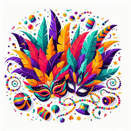 Mardi Gras background with carnival mask and feathers. Vector illustration.のイラスト素材