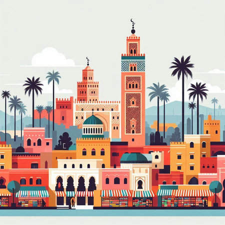 Koutoubia Mosque in Marrakesh, Morocco. Vector illustrationのイラスト素材