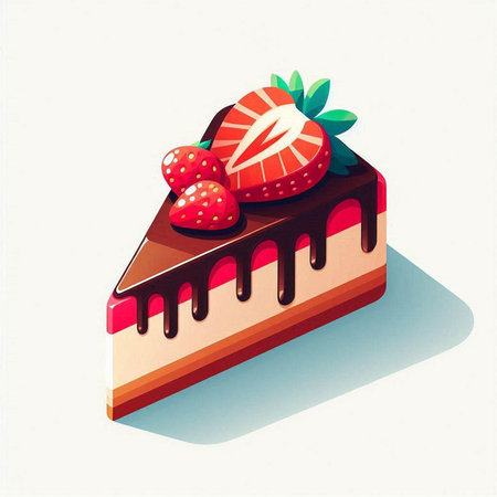Piece of cake with strawberries on a white background. Vector illustration.のイラスト素材