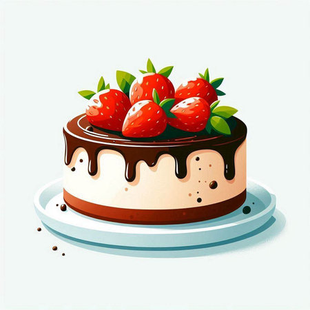 Illustration of a chocolate cake with strawberries on a white background.のイラスト素材
