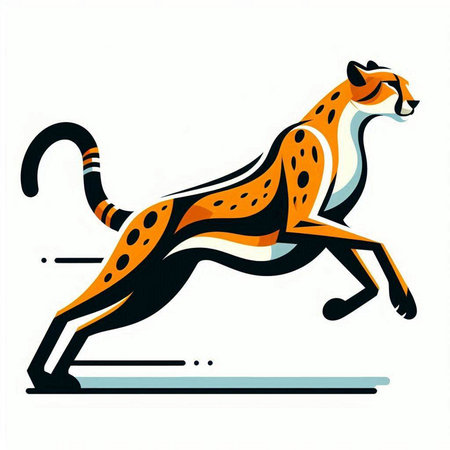 Cheetah vector illustration. Hand drawn cheetah running.のイラスト素材
