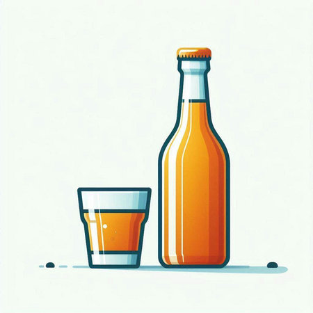 Vector illustration of a bottle of beer and a glass on a white background.のイラスト素材