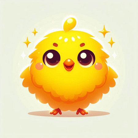 Cute little yellow chicken on a light background. Vector illustration.のイラスト素材