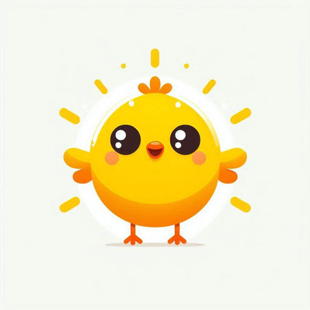 Cute cartoon chicken with sun isolated on white background. Vector illustration.のイラスト素材