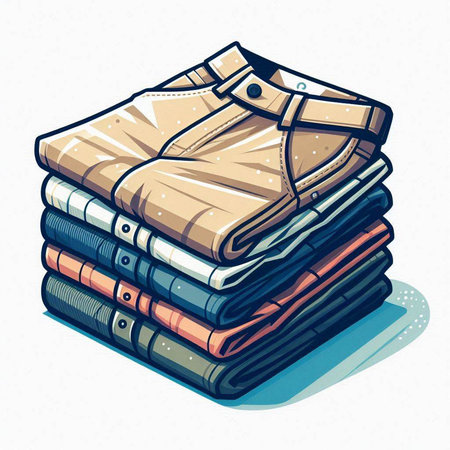 Illustration of a stack of folded shirts isolated on a white backgroundのイラスト素材