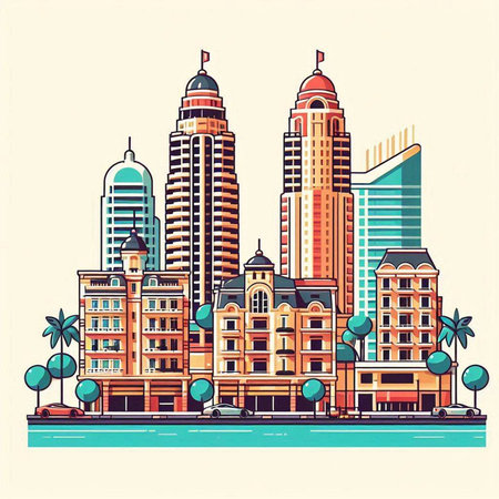 Skyscrapers in Dubai, United Arab Emirates. Vector illustrationのイラスト素材