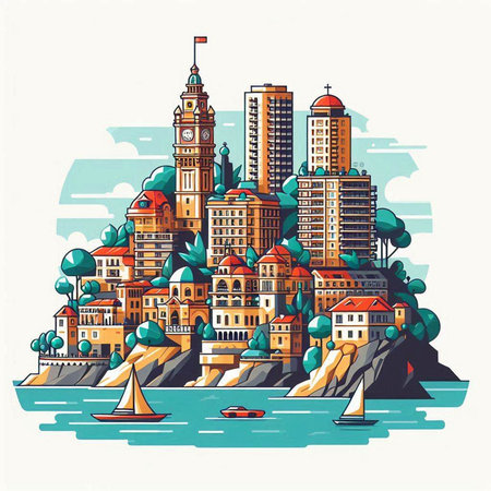 Cityscape of the city. Colorful vector illustration in flat styleのイラスト素材
