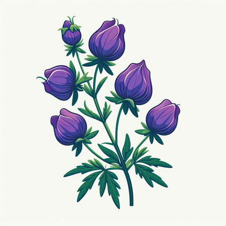 Illustration of purple flowers on a white background. Vector illustration.のイラスト素材