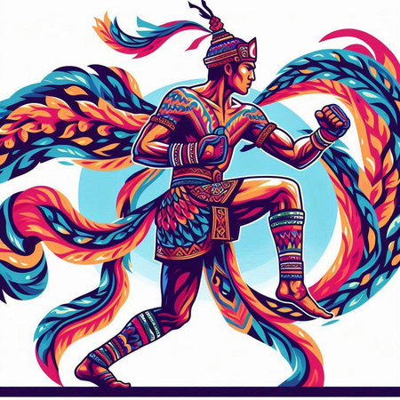 Native american indian warrior with colorful feathers. Vector illustration.のイラスト素材
