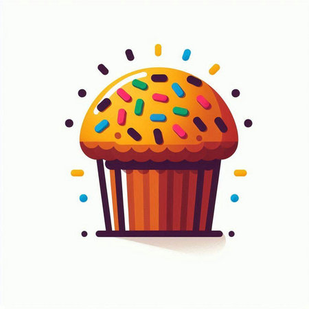 Cupcake with colorful sprinkles. Vector illustration isolated on white background.のイラスト素材