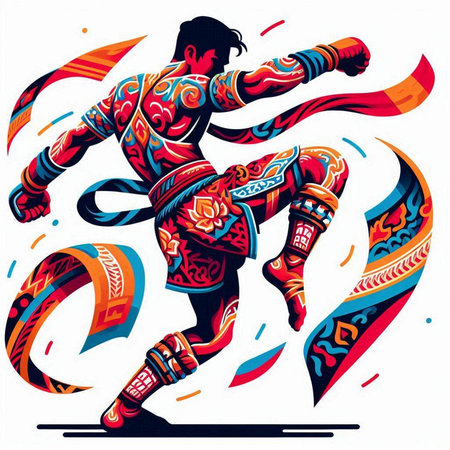 Colorful vector illustration of a dancing man in tribal ethnic style.のイラスト素材