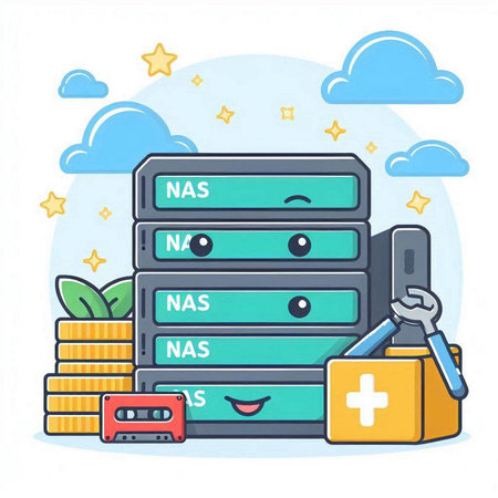Illustration of a Network Server with a First Aid Kit and a Stethoscopeのイラスト素材
