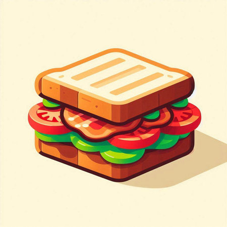 Sandwich with ham, tomato, cheese and lettuce. Vector illustration.のイラスト素材