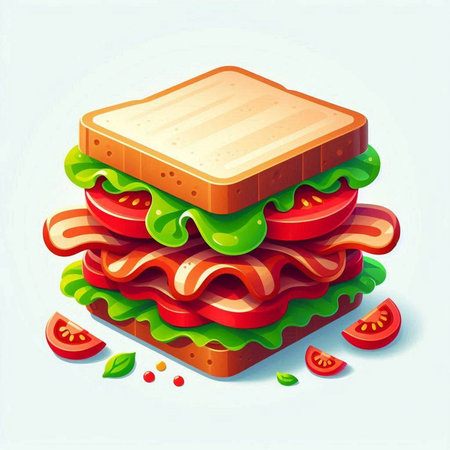 Sandwich with ham, cheese, tomato and lettuce. Vector illustration.のイラスト素材