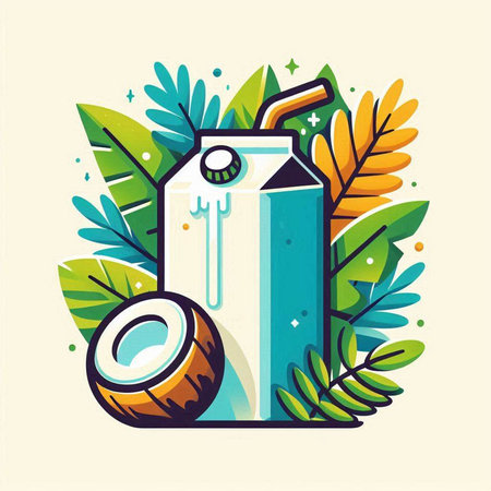 Coconut milk in a bottle with a straw. Vector illustration.のイラスト素材