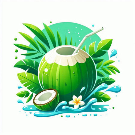 Coconut water splash on white background. Vector illustration for your designのイラスト素材