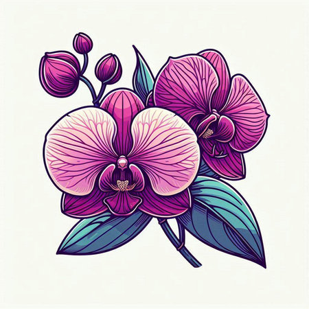 Orchid flower. Vector illustration of blooming orchid flowers.のイラスト素材