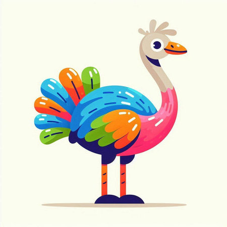 Funny cartoon ostrich. Vector illustration in a flat style.のイラスト素材