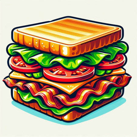 Vector illustration of a hamburger with lettuce, tomato and cheese.のイラスト素材