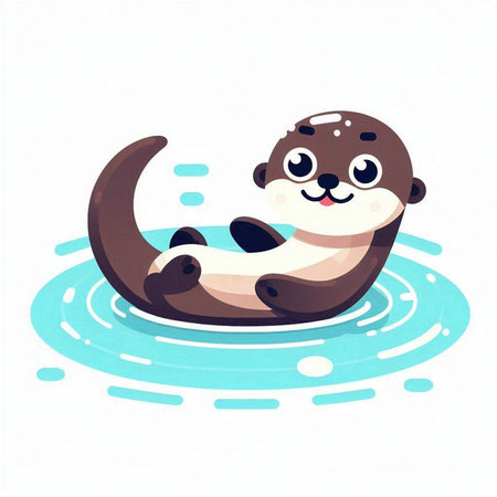 Cute cartoon baby otter swimming in water. Vector illustration.のイラスト素材