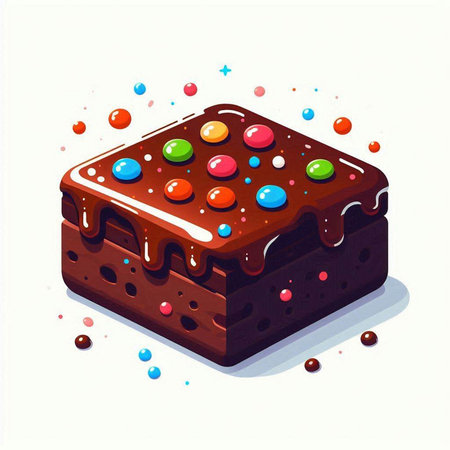 Illustration of a chocolate cake with colorful sprinkles on a white backgroundのイラスト素材