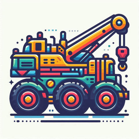 Truck crane icon, vector illustration. Flat line design style.のイラスト素材