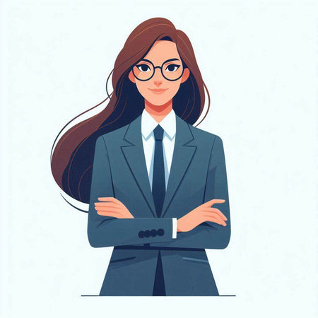 Business woman in suit and glasses. Vector illustration in cartoon style.のイラスト素材