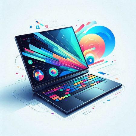 Laptop with abstract colorful background, vector illustration. Eps 10.のイラスト素材