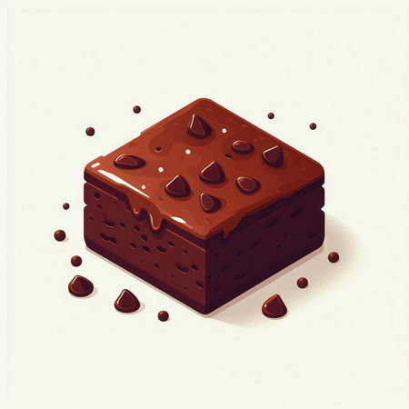 Chocolate cake with chocolate chips on a light background. Vector illustration.のイラスト素材