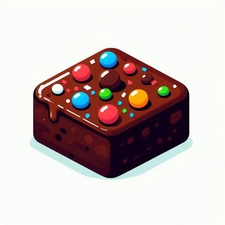 Chocolate cake with colorful candies isolated on white background. Vector illustration.のイラスト素材