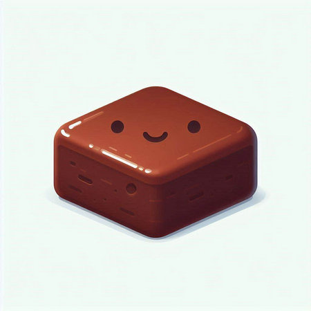 Illustration of a chocolate cube with a happy face on a white backgroundのイラスト素材
