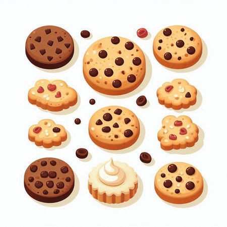 Chocolate chip cookies with cream on white background. Vector illustration.のイラスト素材