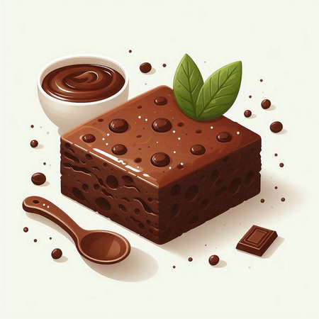 Chocolate cake with chocolate cream and mint leaves. Vector illustration.のイラスト素材