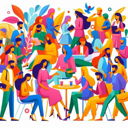 Vector illustration of people sitting at the table. Flat style design.のイラスト素材