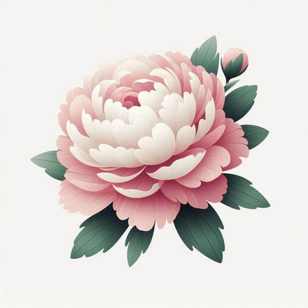 Beautiful pink peony flower on white background. Vector illustration.のイラスト素材