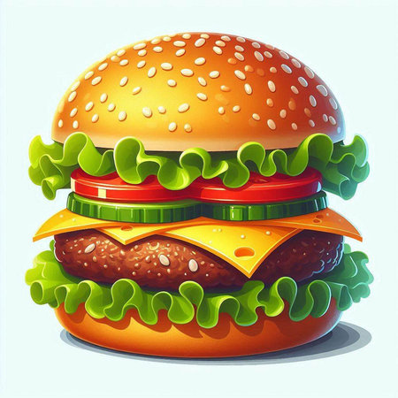 Illustration of a cheeseburger with lettuce, tomato and cheeseのイラスト素材