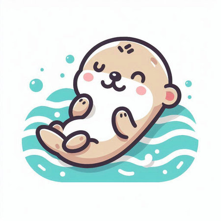 Cute baby seal sleeping on the sea wave. Vector illustration.のイラスト素材