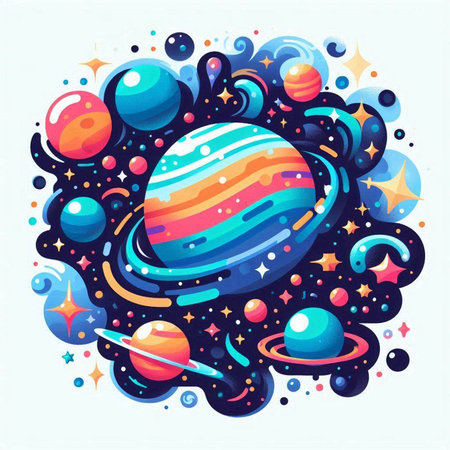 Cartoon space background with planets, stars and comets. Vector illustrationのイラスト素材