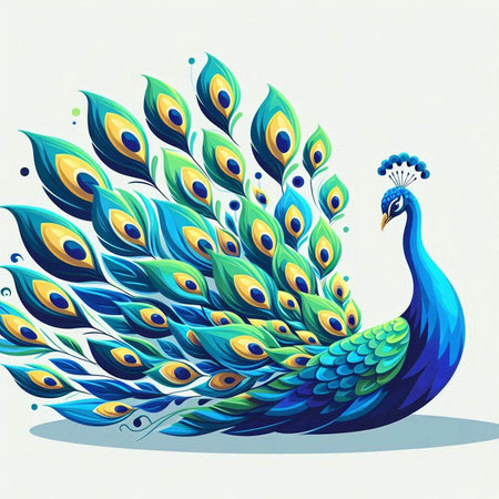 Peacock with colorful feathers on white background. Vector illustration.のイラスト素材