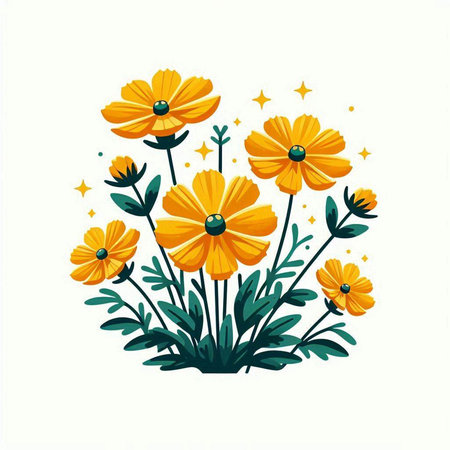 Vector illustration of chamomile flowers in a flat style.のイラスト素材