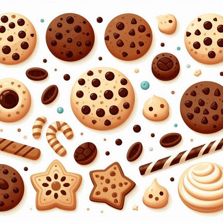 Seamless pattern with chocolate cookies and candies. Vector illustration.のイラスト素材