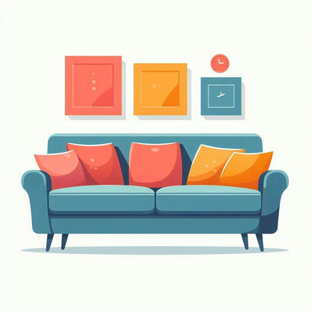 Sofa with cushions in flat style. Vector illustration.のイラスト素材