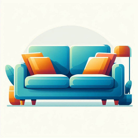 Sofa with cushions in flat style. Vector illustration.のイラスト素材