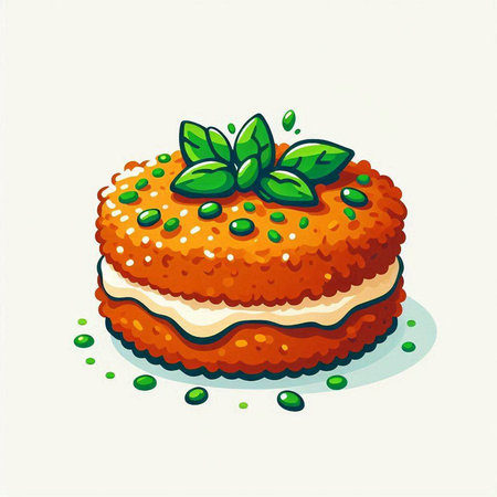 Illustration of a piece of cake with mint on a white backgroundのイラスト素材