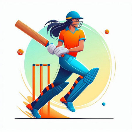 Cricket player with bat and ball in action. Vector illustrationのイラスト素材