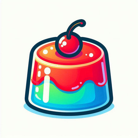 Illustration of colorful pudding with cherry on top, vector illustration.のイラスト素材