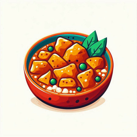 Illustration of a bowl of tikka masala, popular Indian dishのイラスト素材